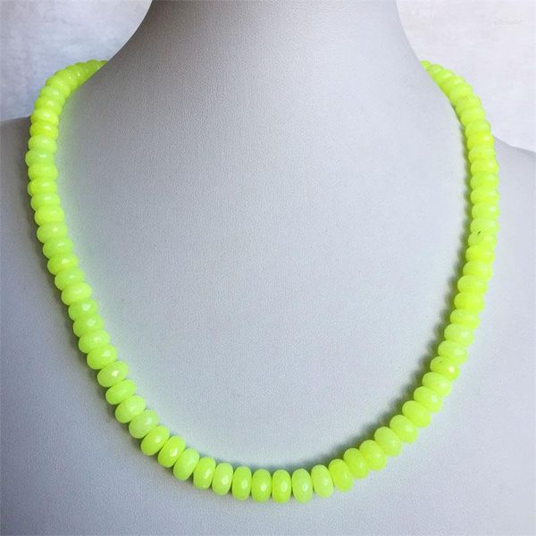 Cadenas fluorescentes verdes 5/8 mm facetado collar de piedra natural Declaración de las mujeres Collier La Bella y la Bestia Amantes de la joyería Regalos