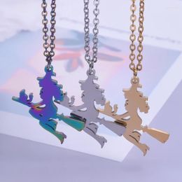 Kettingen Vliegende Heks Silhouet Hanger Ketting Voor Vrouwen Mode Roestvrij Staal Rijden Een Bezem Sieraden Halloween Geschenken