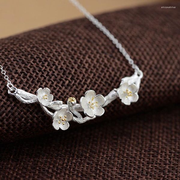 Chaînes FNJ 925 fait à la main en argent fleur de prunier pendentif collier pour la fabrication de bijoux 45 cm pur Sterling femmes