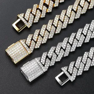 Kettingen voor mannen Miami Cuban Link -ketting ketting armbanden ingesteld voor heup hiphop van heuphop met diamantgouden zilveren rapper ketens vrouwen luxe sieraden