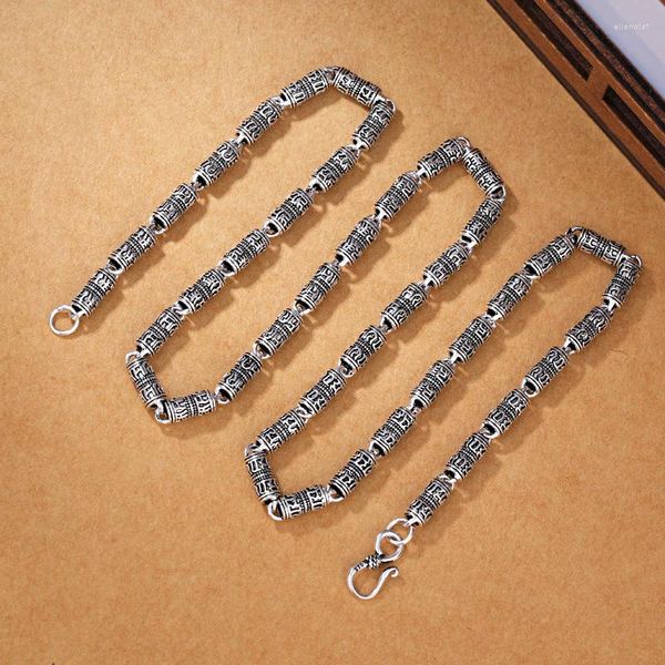 Cadenas Foyuan Color de plata agresivo Collar grabado para hombres Seguridad rugosa Retro Mani Padme Hum Jewelry