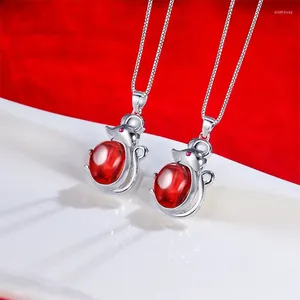 Kettingen FoYuan Zilver Kleur Rode Agaat Oerjaar Muis Ketting Vrouwelijke Ornament Minimalistische Sen Sieraden