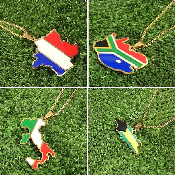 Chaînes France drapeau carte collier pour femmes à la mode jamaïque italie afrique du sud National pendentif tour de cou en acier inoxydable chaîne bijoux