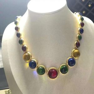 Chaînes Français Perles de Verre Colorées Vintage Cuivre Plaqué Or Collier Personnalisé