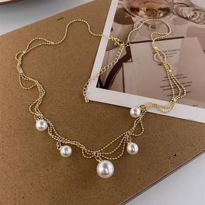 Chaînes cour française multicouche fée perle clavicule chaîne collier pour femmes mode princesse Style gland classique Vintage