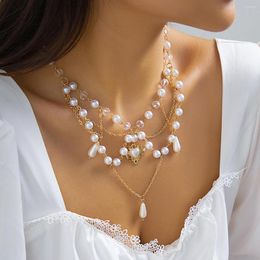 Chaînes Français Vintage Imitation Perles Clavicule Chaîne Collier Néo-Gothique Cristal Perles Y2K Femmes Collier Bijoux Goutte