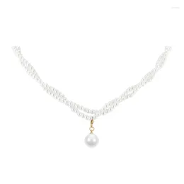 Chaines Collier pendentif de perle vintage français pour femmes Double couches luxe luxe petit et haut de gamme avec une chaîne de col