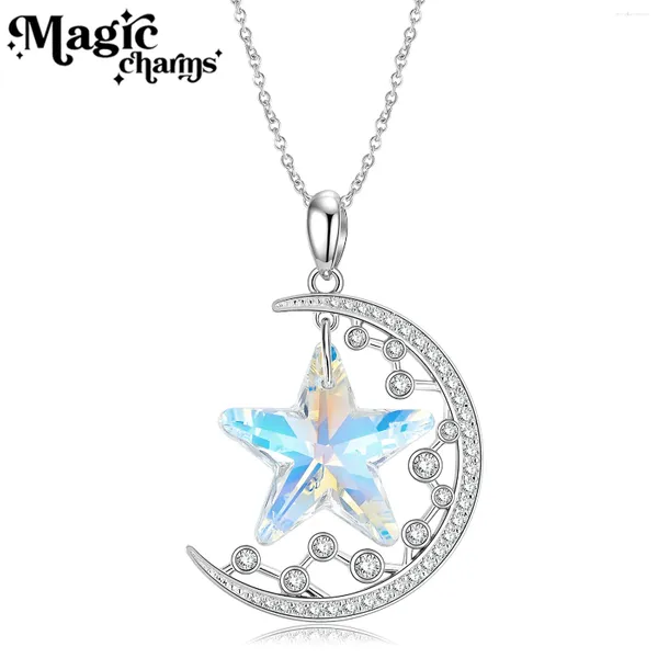 Chaînes Frais et doux style féerique collier en argent sterling pentagramme lune pendentif chaîne filles clavicule