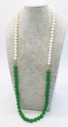 Chaînes de perles d'eau douce presque rondes de 8 à 9 mm et de jade vert/rouge de 12 mm, collier naturel FPPJ, perles en gros de 32 pouces