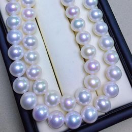 Chaînes collier de perles d'eau douce pour femmes forme ronde avec taille 10-11mm parfait lustre bijoux bricolage brins lâches chaînes