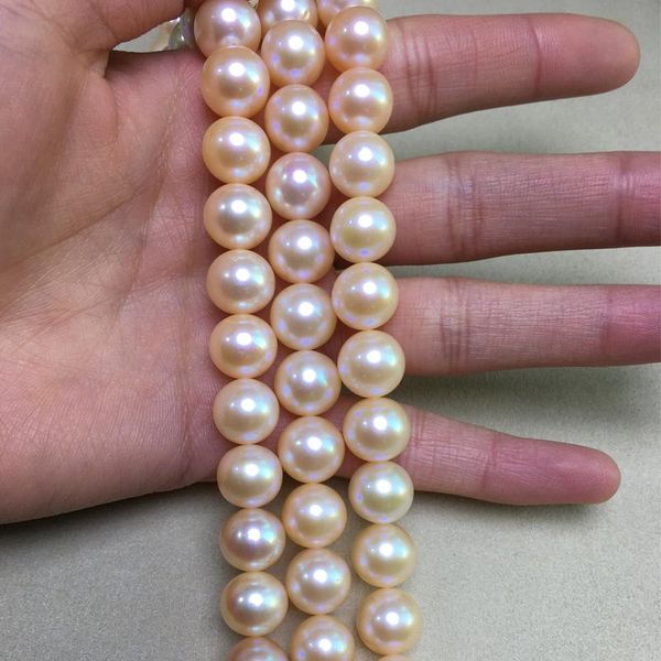 Cadenas Collares de perlas de agua dulce para mujeres Forma redonda con tamaño 11-12 mm Joyería de brillo perfecto Diy Collar de hebras sueltasCadenas