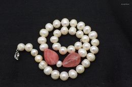 Cadenas de perlas de agua dulce blancas casi redondas y gotas de cristal de sandía collar facetado 19 pulgadas cuentas al por mayor naturaleza FPPJ mujer
