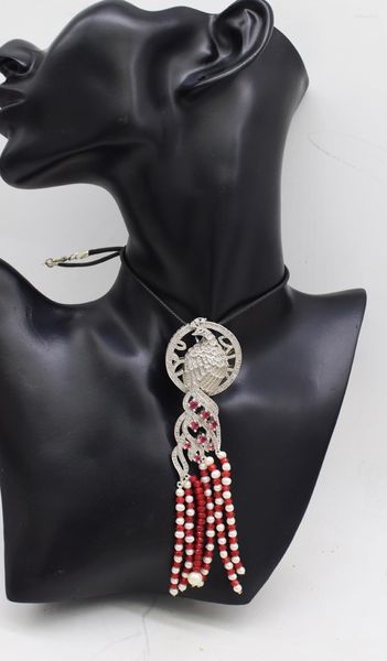 Chaînes de perles d'eau douce blanches presque rondes et rouges Jasper Bird Pendentif Collier Perles en gros Nature FPPJ Femme 2023