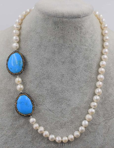 Chaînes Perle d'eau douce Blanc presque rond et vert Howlite Turquoise Collier plat 18 pouces Perles en gros Nature FPPJ Femme 2022