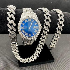 Chaînes Full Iced Out Montre Mens Cubain Chaîne Bracelet Colliers Initiales Ras Du Cou Hip Hop Bijoux Pour Hommes Or Set219m