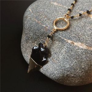 Chaînes FUWO Naturel Obsidienne Flèche Collier Guérison Cristal Piont Avec 16/18 Pouces Perles Noires Enroulement Chaîne Bijoux NC095 4 Pièces/Lot