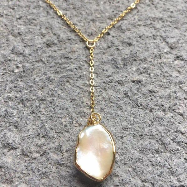 Chaînes Fuwo gros collier de perles d'eau douce naturelles plaqué or en forme de Y mode clavicule chaîne bijoux pour femmes 5 pièces/lot NC527