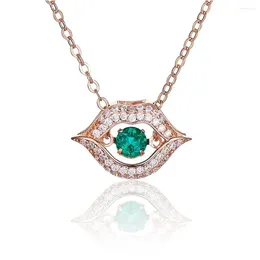 Chaînes Gem's Beauty 925 collier en argent sterling laboratoire vert émeraude pierres précieuses pendentif colliers avec chaîne pour femmes 45 cm lèvres vintage