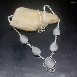 Ketens edelsteenfactory sieraden grote promotie uniek 925 zilveren natuurlijke traan charme witte jade dames ketting ketting 46 cm 202301467