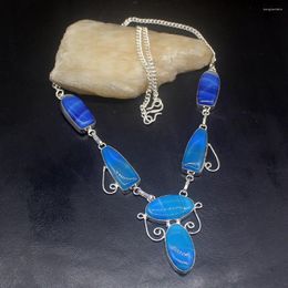 Chaînes Gemstonefactory Bijoux Grande Promotion Unique 925 Argent Naturel Bleu Botswana Agate Femmes Chaîne Collier 48cm 202202243