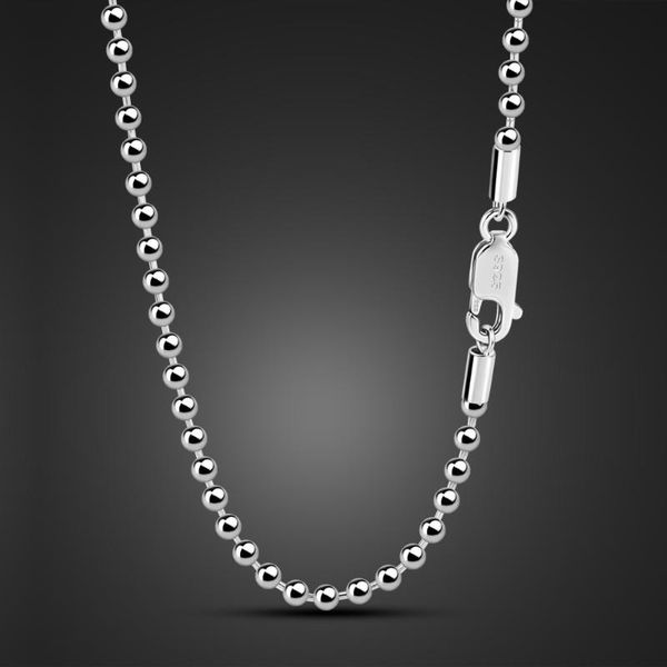 Cadenas Collar de plata de ley 100% 925 genuino Moda para mujer 2,3 mm 18 a 28 pulgadas Cadena de cuentas para hombres / niños Regalo Joyería finaCadenas