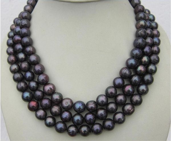 Chaînes Véritable 50 pouces 9-10mm COLLIER PERLE DE TAHITI NOIRE K JAUNE DORÉ