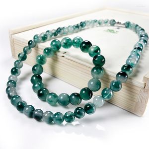 Chaînes Véritable Vert Naturel 8mm Jade Perles Collier Jadéite Bijoux Mode Charme Accessoires Chanceux Amulette Cadeaux Pour Femmes Ses Hommes
