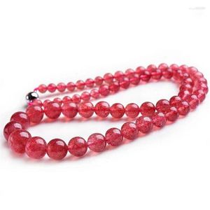 Chaînes Véritable Naturel Rouge Fraise Quartz Cristal Clair Perles Rondes Bijoux Longue Chaîne Collier 5-14.5mm