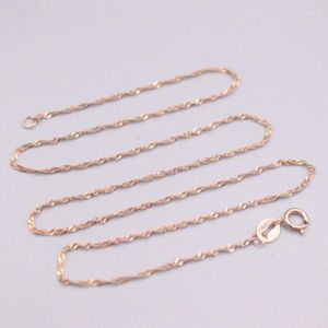 Chaînes Véritable Or Rose 18K 1mm Singapour Lien Chaîne Collier Pour Femme 16 pouces