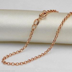 Kettingen Echte reële 18K Rose Gold 2mm Rolo Link Chain Necklace for Woman
