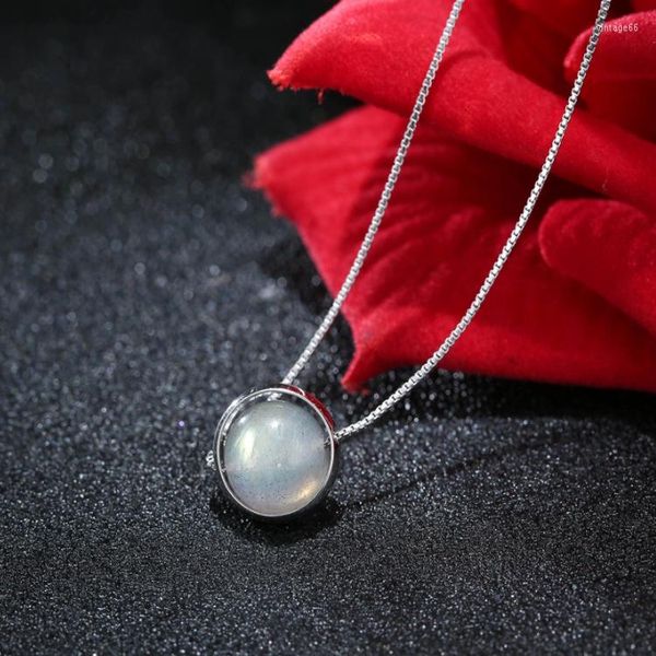 Chaînes Véritable S925 Argent Sterling Labradorite Pendentif Collier Cristal De Femme Autrichienne Haute Joaillerie Gemme Naturelle