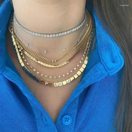 Kettingen Geometrische Vergulde Dames Choker Eenvoudige Rechthoek Vierkante Kralen Schakelketting Tennisketting