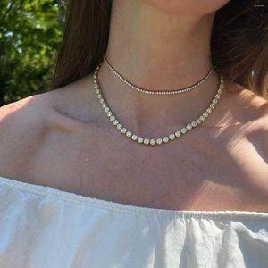 Kettingen Geometrische Ronde Bezel Setted 5A Zirconia CZ Tennis Collier Choker Huwelijkscadeau Vrouwen Sieraden