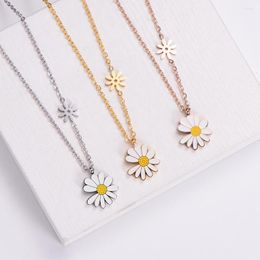 Chaînes fille Style tournesol petite marguerite goutte d'huile fleur pendentif femmes titane acier collier