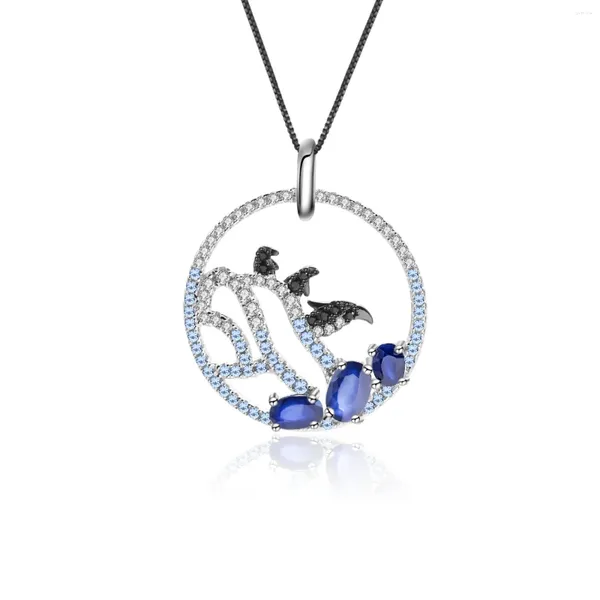 Chaines Glacier Penguin Animal Natural Sapphire Fabriqué à la main 925 Collier pendentif en argent sterling