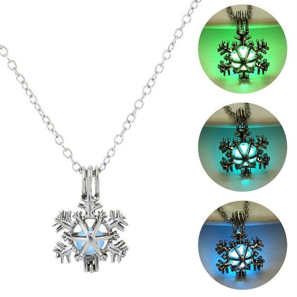 Chaînes qui brillent dans le noir pendentif perle collier charme creux flocon de neige pour femmes bijoux cauchemar avant noël 228b