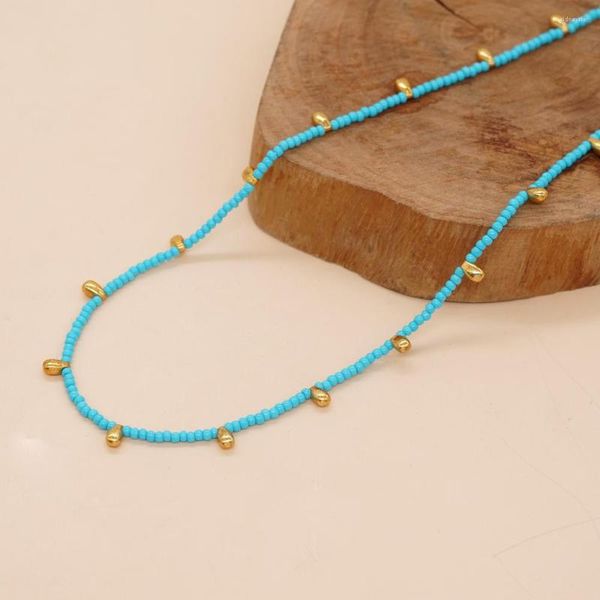 Chaînes Go2boho bleu perle de rocaille plaqué or goutte d'eau accessoires colliers ras du cou pour femmes été Boho bijoux
