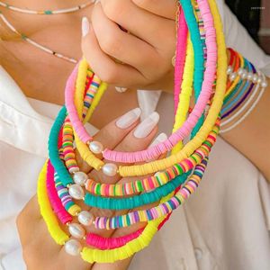 Cadenas Go2BoHo, collar solitario de perla de agua dulce blanca genuina, joyería de moda, gargantilla de cuentas de disco Heishi Multicolor para mujer