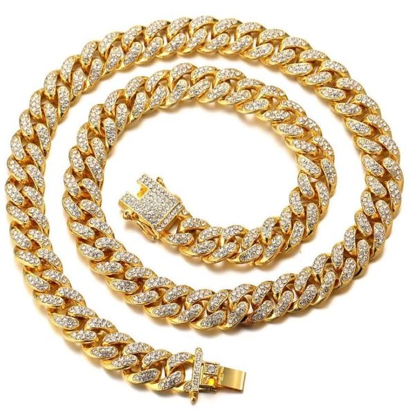 Chaînes Gold Chain pour hommes Iced Out 12 mm 18k Plated plaque platine Silver Diamond Cuban Link Collier Hip Hop JewelryChains302A