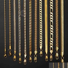 Chaînes Gold Chain pour hommes Femmes Wheat Figaro Rope Cuban Link rempli en acier inoxydable Colliers de bijoux masculin Cadeau en gros Drop déliv Dhcir