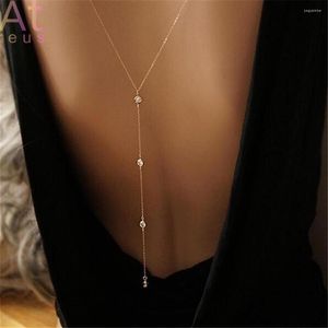 Kettingen Goud Kleur Terug Drop Ketting Kettingen Voor Vrouwen Elegante Lange Kristallen Bruiloft Accessoires Backless Strand Sieraden Body