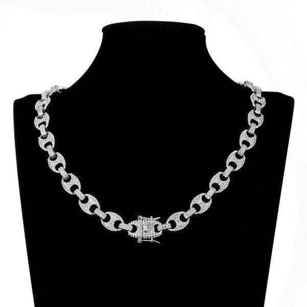 Chaînes Couleur Or Bling CZ Café Grains Lien Chaîne Collier Alliage Glacé Pour Hommes Charme Rock Hip Hop Bijoux