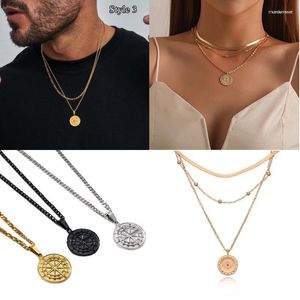 Chaînes couleur or croix boussole étoiles pendentif colliers pour femmes hommes Hip Hop Rock disque rond pièce pendentifs collier