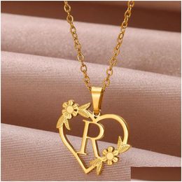 Chaînes Gold Color Donny Flower Initiales Collier Femme Girl Girl en acier inoxydable Lettre de coeur Best Cadeaux Alphabet Bijoux Drop Deli Otsvb