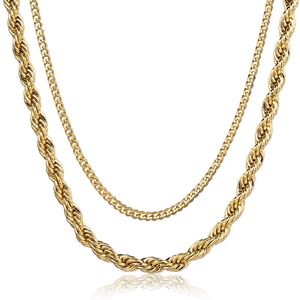 Ketens gouden kleur dubbel voor mannen vrouwen gedraaid touw stoeprand Cubaans roestvrijstalen ketting ketting feest dagelijkse slijtage sieraden KN195604Chains