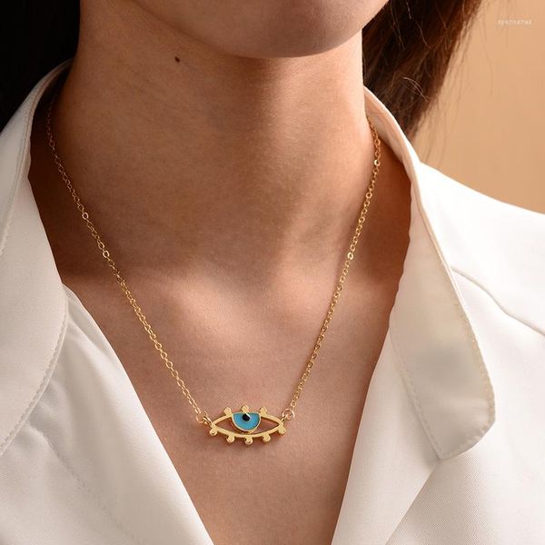 Chaînes couleur or chanceux oeil bleu pendentif collier pour femme émail grec longue chaîne dédouanement bijoux Olho Grego d'horus