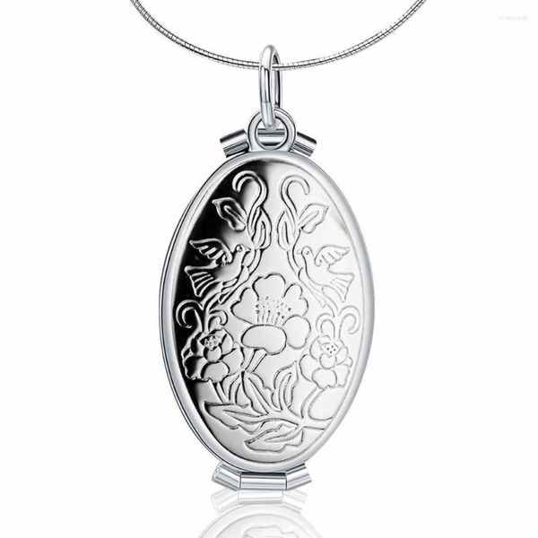 Chaînes Or Couleur Po Cadre Mémoire Médaillon Pendentif Nekclace Pour Femmes Filles 925 En Argent Sterling Fleur Colliers Femme