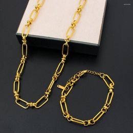 Chaînes couleur or acier inoxydable O Type chaîne collier Bracelet ensemble pour femmes Fine clavicule esthétique bijoux à la mode YS97