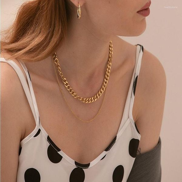 Cadenas de oro en capas Curb Cuban Link Chain Necklace Set para mujeres Básico de acero inoxidable Punk Fashion Tone Charm DIY Jewelry GiftsChains Heal2