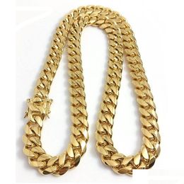 Cadenas Oro Miami Collar de cadena de eslabones cubanos Hombres Hip Hop Joyería de acero inoxidable Collares Entrega de gota Colgantes Dhoq2
